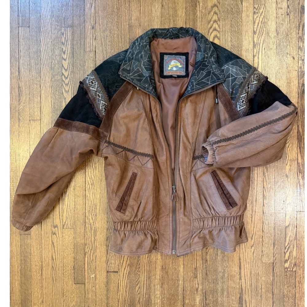 Adventure Bound Wilsons Leather Bomber Jacket Patchwork Southwestern Mens M